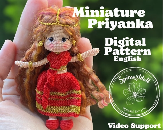 40 Mini Crochet Patterns for Small Makes, Keychains, and Tiny Amigurumi 3 Miniature Priyanka Crochet Pattern: English Doll