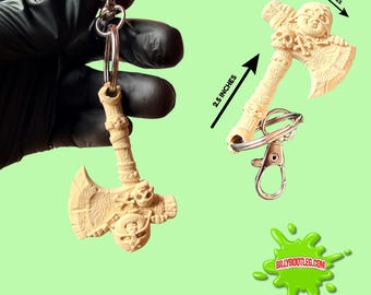 Garbage Pail Kids Inspired Max Axe -  Axe Keyring – 3D Printed  – Wood Effect