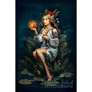 ArtPrint Collage Ukrainian folklore Fern Flower Ukrainian girl embroidered shirt red flower Ukrainian style Ukraine Poster Chervona Ruta