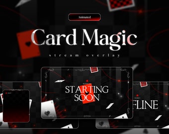 Card Magic Animated Stream Overlay Package, Red, Glow, Twitch, Panels, Background, Aesthetic, Clean, Decoration, Transition, Dark