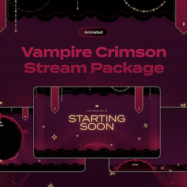 Vampire Crimson Animiertes Stream Overlay Paket, Rotes Leuchten (Digitaler Download)