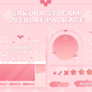 桜アニメーション ストリーム オーバーレイ、ピンク、桜、トランジション、アラート、バッジ、パネル、背景、Twitch、かわいい、クリーン、日本語、スティンガー
