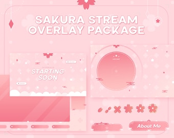 Sakura Animated Stream Overlay, Pink, Cherry Blossom, Transition, Alerts, Badges, Panels, Background, Twitch, Cute, Clean, Japanese, Stinger