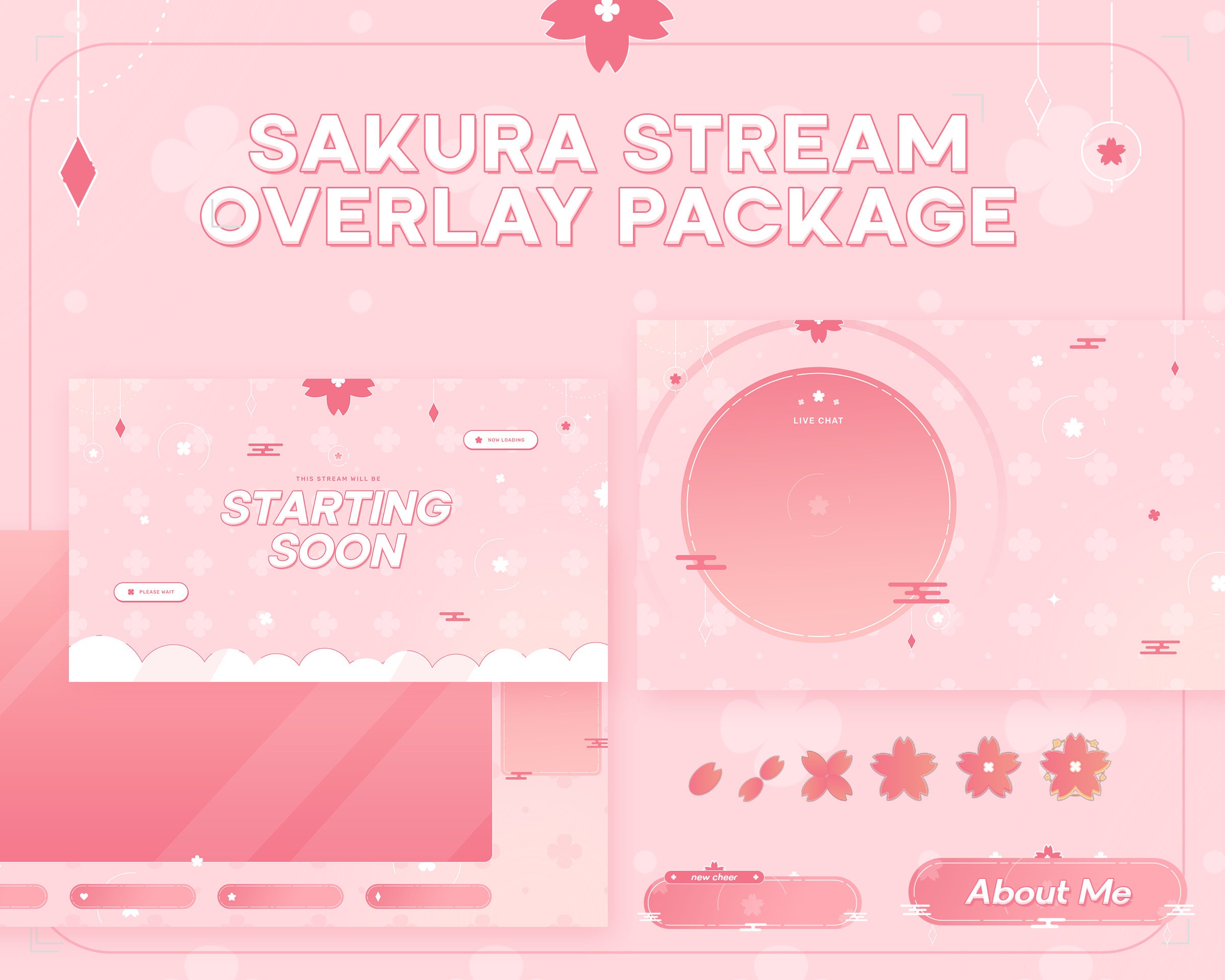 Pink Sakura Just Chatting Stream Overlay 