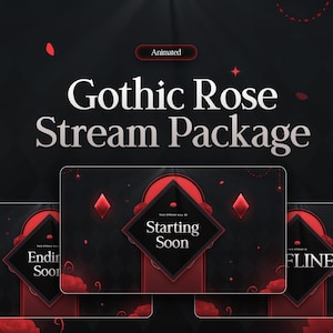 Pacote de sobreposição de fluxo animado Gothic Rose | Sobreposição Twitch | Plano de fundo | Estética | Decoração | Transição