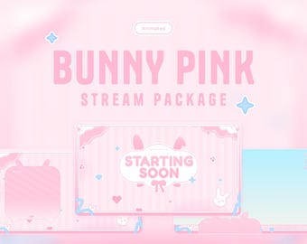 Bunny Pink Animated Twitch Stream Overlay Package (Digital Download)