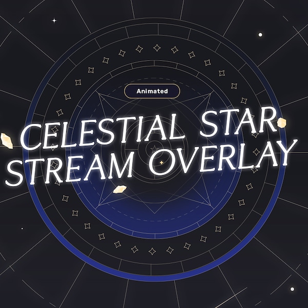 Celestial Star Animated Stream Overlay Package, Crystal, Star, Twitch, Panels, Background, Cute, Clean, Glow, Blue, Dark, Premium, Starry