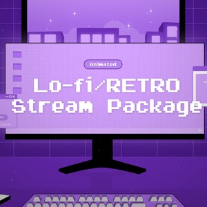 Lo-fi Retro Animated Stream Overlay Package, Purple, Blue, Cute, Background, Glow, Twitch, 2 Color, Room, Just Chatting, Minimalist, Cozy