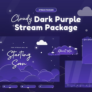 Cloud Star Animated Twitch Stream Package: Dark Purple Theme (Digital Download)