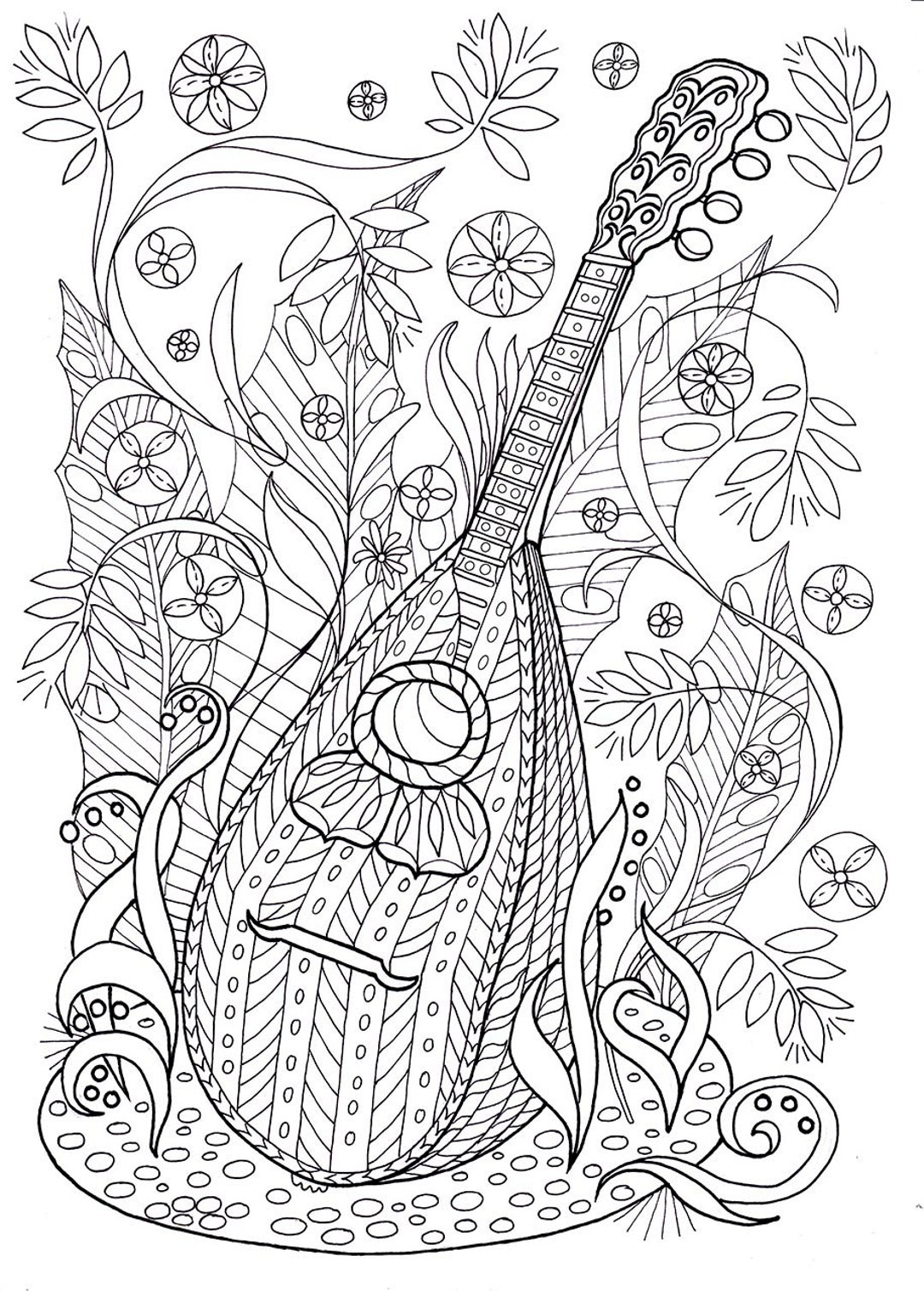 Musical Instruments Coloring Page, Mandolin Coloring Picture, PDF, A4