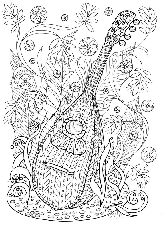 Dibujo para colorear / Mandolina / Instrumento musical / - Etsy España