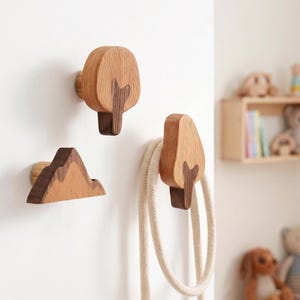1/2/3 stuks houten haken in boomvorm voor aan de muur, kapstok met bergmotief, wanddecoratie voor de kinderkamer, houten sleutelhouder, handdoekhaak, organizer voor de hal, kinderkamer
