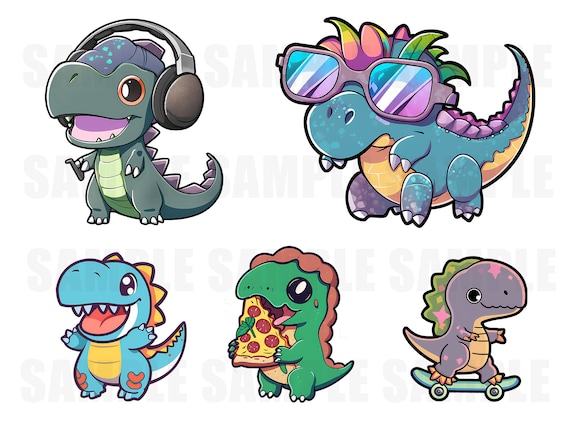 16 pegatinas de dinosaurios kawaii: geniales ilustraciones de pegatinas de  dinosaurios para imprimir, hacer álbumes de recortes en línea y uso digital