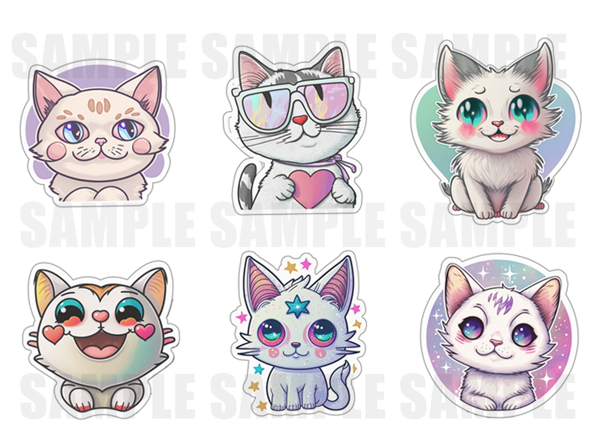 Cute Kawaii Cat Digital Sticker Set Cat & Kitten Icons, Pet ...