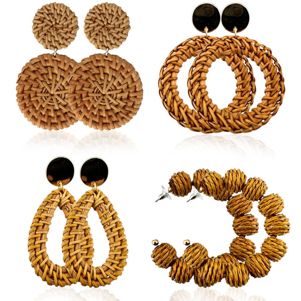 Rattan Earrings - Etsy