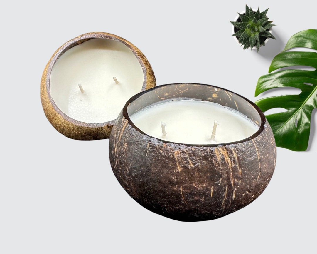 Coconut Bowl Candle, Double Candle Wick With Low Smoke, Natural and 100 Cotton Core, Soy Milk