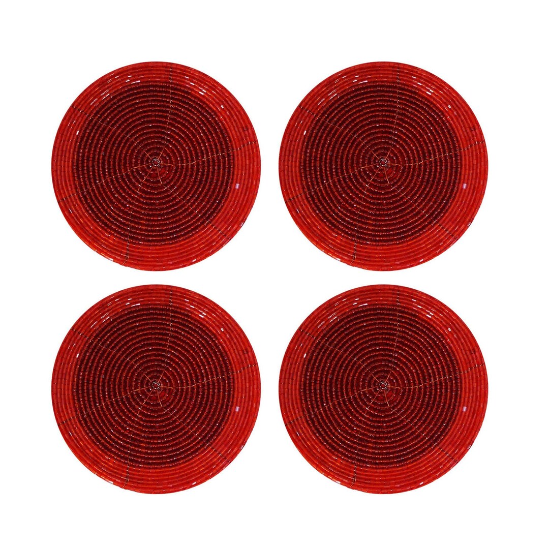 Handmade Round Tea Cup Coaster Beaded Red Coasters Table Etsy
