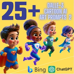 25+ Dall-E3 & ChatGPT v4 Ai Art Prompt Guide,  Dalle 3 Prompts, Customizable Prompts, Digital Art, Ai Generation, Bing, Pixar, Cartoon style