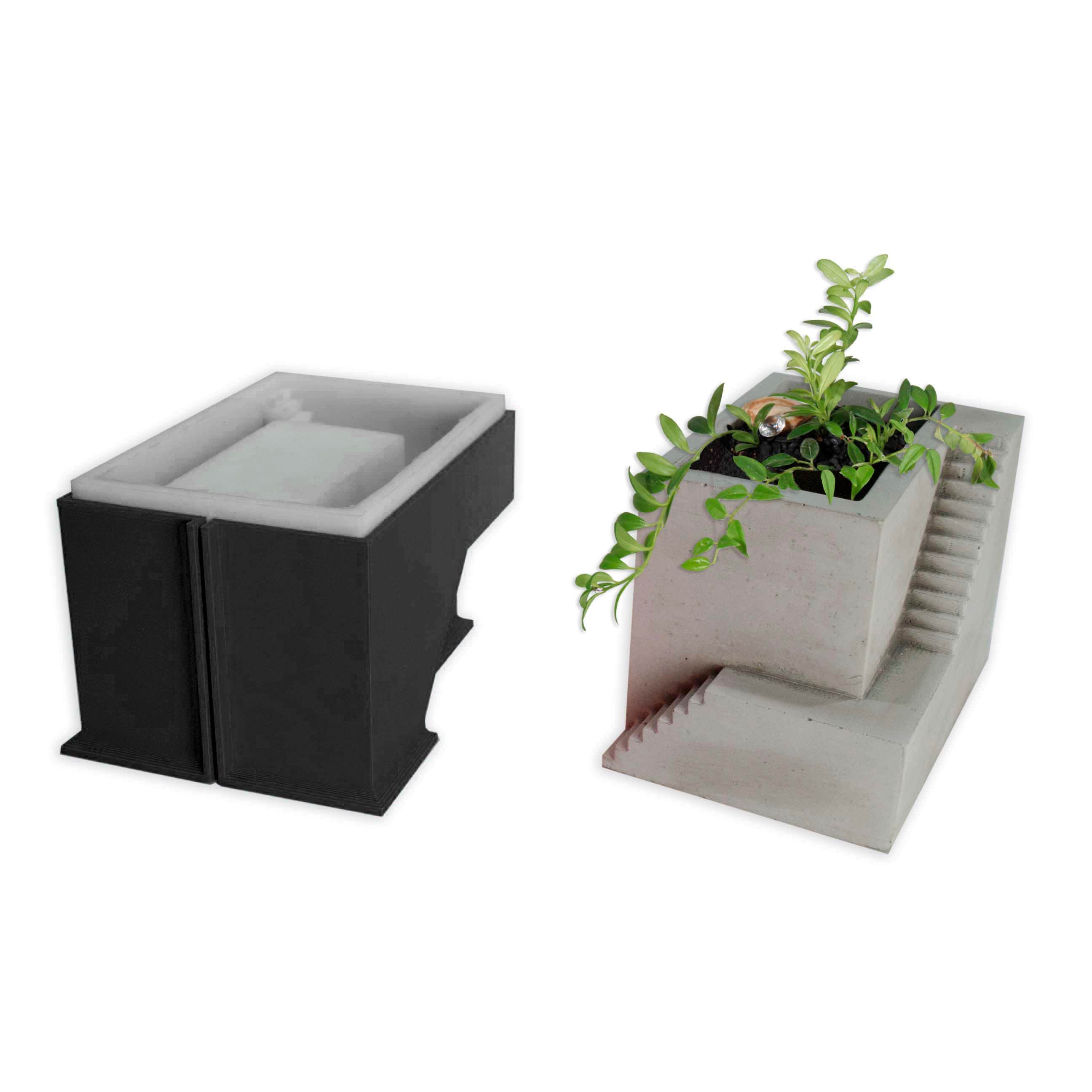 Moule en silicone pour pot de fleurs en béton détaillé pour escalier BS22 - Moules en silicone pour béton et béton, moule en caoutchouc et en béton pour jardinière