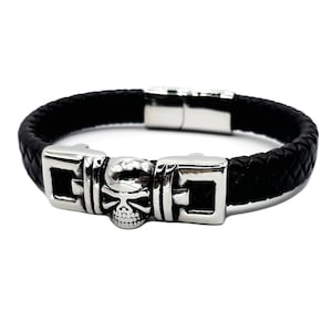 Pulsera Big Skull Black o Brown Stainless & Cowhide Pulseras para hombre