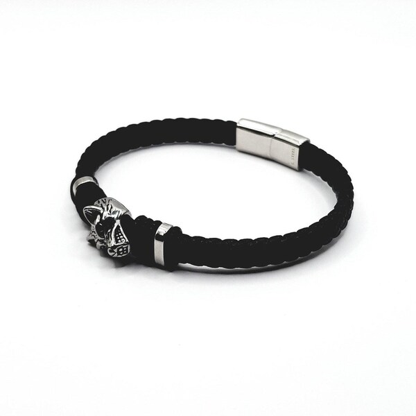 Awakening Wolf Spirit Bracelet Black Blue Brown with Luxury Box Stainless Steel & Cowhide Mens Bracelets