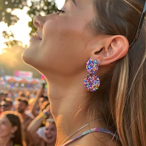 Statement Rainbow Dangle Earrings | Sparkly Acrylic Drops | Colourful Lightweight Party Jewelry | Fun Gift for Her