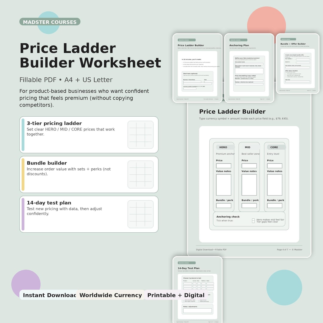 Price Ladder Example Price Ladder Builder Worksheet | Pricing Tiers Template | Good Better ...