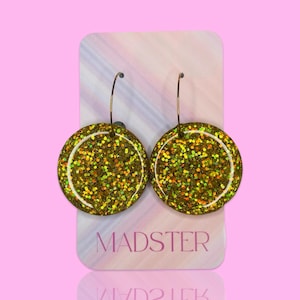 Bunte Glitzer Harz Creolen | Vergoldete Ohrringe | Glitzernden Party Schmuck | Hypoallergenes Geschenk für sie | Lustige Statement Creolen