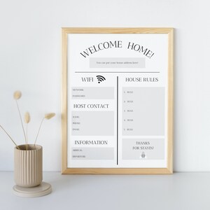 Airbnb Welcome Sign Canva Template, Vacation Rental Printable, Editable, Guest Arrival Info, Things to Know, House Rules, Wifi Info Sheet