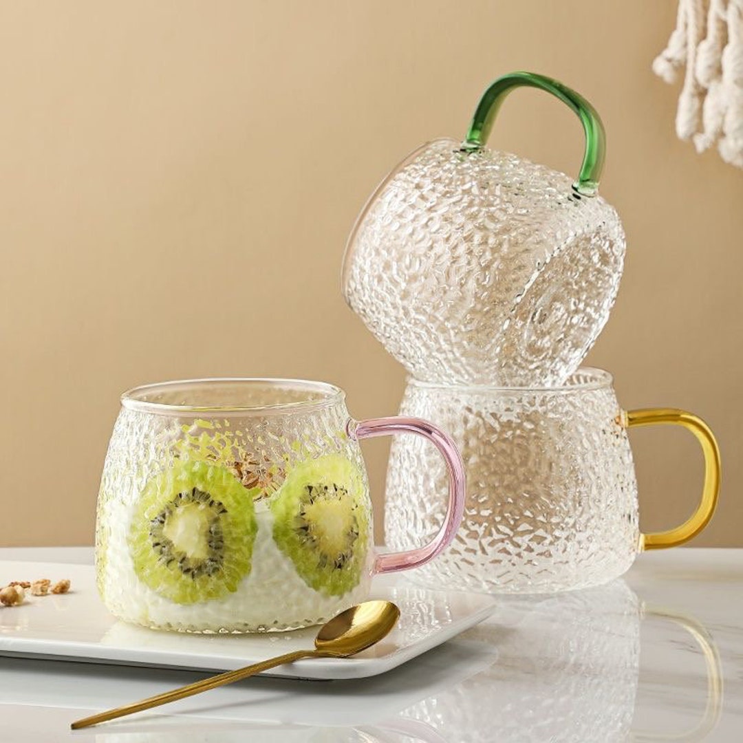 Colorful Glass Cups With Handle Milk Juice Drink Glassware Set Etsy