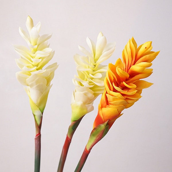 Fake Ginger Flower Stems, Turmeric Flower Spray, Tropical Bloom Craft, Artificial Rhizomes Flower, Home Floral Decor, Wedding Bouquet Filler