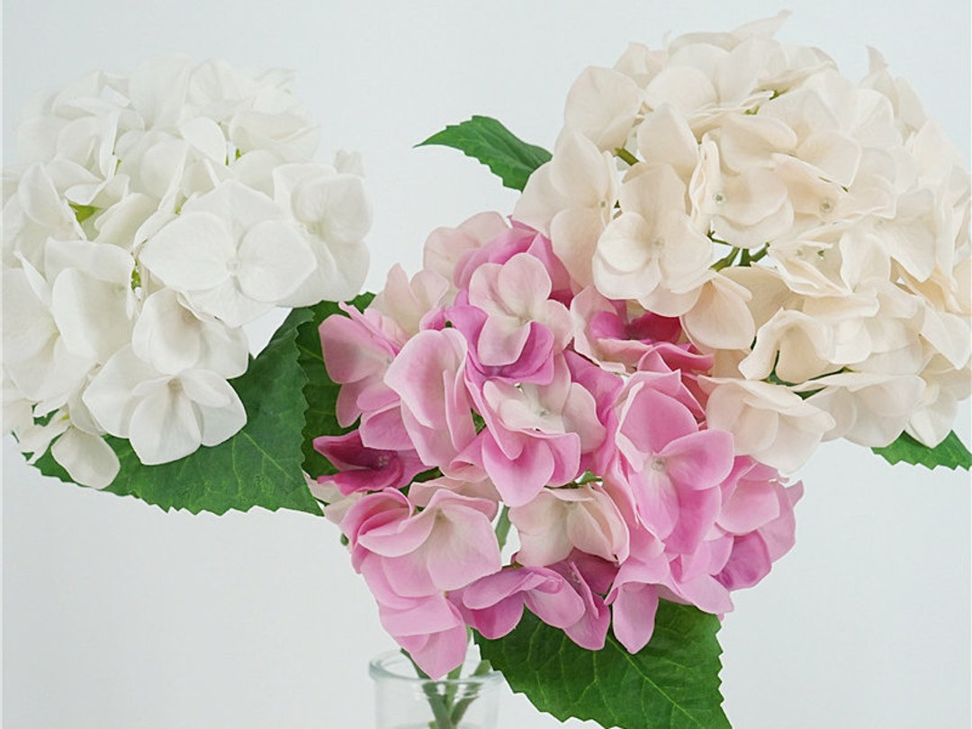 Real Touch Hydrangea Stem With Leaves Artificial Flower Etsy