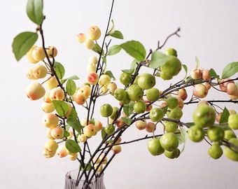 Branche de pommetier avec feuilles, mini tige de pomme, petits fruits d'automne, artisanat rustique de baies, fleur artificielle, décoration florale pour la maison, pour fête de mariage