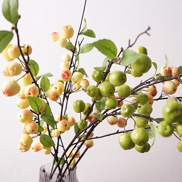 Crabapple Branch with Leaves, Mini Apple Stem, Small Fall Fruit, Rustic Berry Craft, Artificial Flower, Home Floral Decor, for Wedding Party