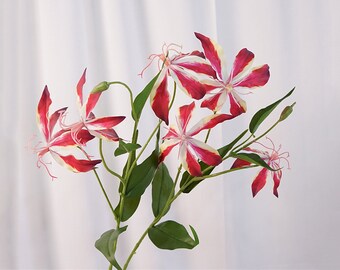 Fake Flame Lily Stem with Buds, Gloriosa Superba Spray, Artificial Flower Crafts, Home Floral Decor, Wedding Party Arrangement Centerpieces