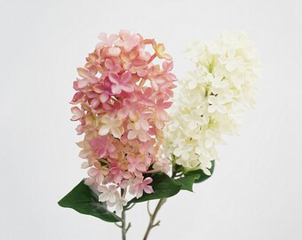 Real Touch Hydrangea Paniculata Stem with Leaves, Pee Gee Hydrangea, Artificial Flower Craft, Home Floral Decor, Wedding Party Centerpiece