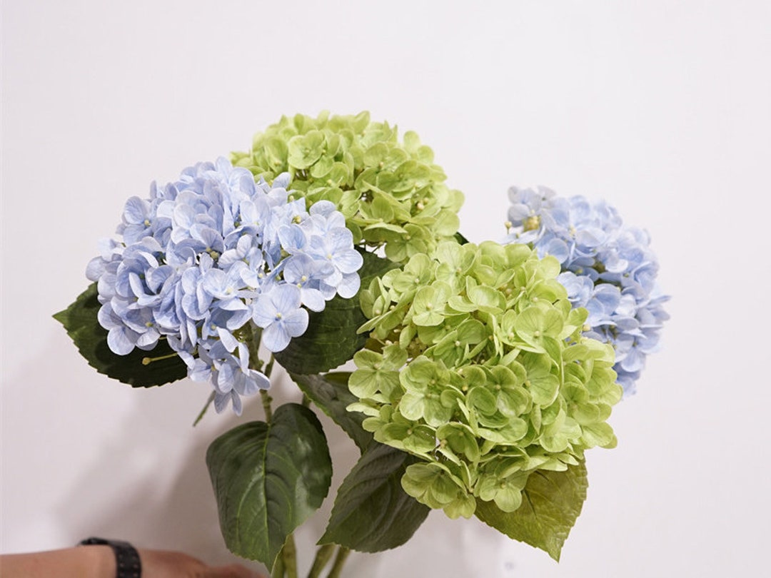 Real Touch Hydrangea Stem With Leaves Artificial Flower Etsy