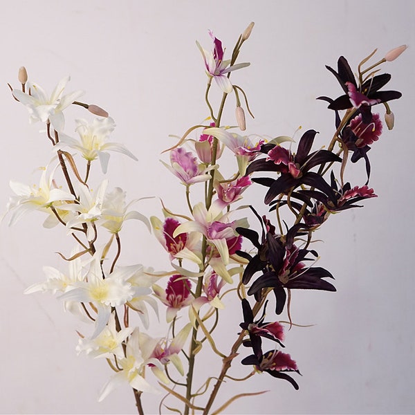 Dendrobium Orchid Stem, Orchid Vanda Spray, Fake Renantanda Flower, Artificial Flower, Home Floral Decor, Wedding Arrangement, for Bouquet