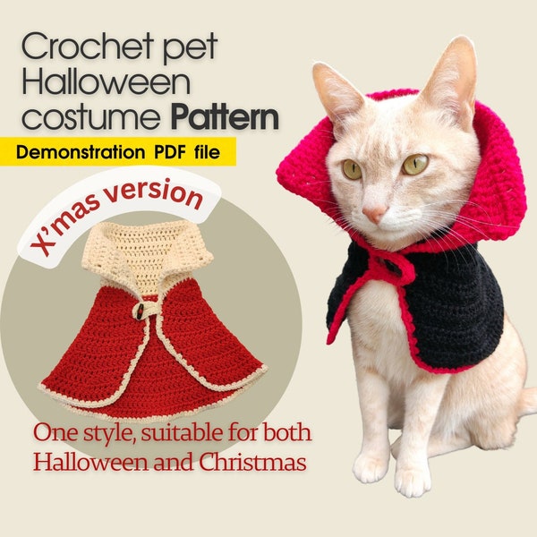 Crochet Halloween Christmas Pet Costume Pattern Pdf Devil Coat Vampire Cloak Cat Cape Digital Download Dog Accessories Pet Lover Gifts