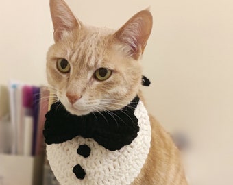 Handmade crocheted Cat and dog tuxedo bandana collar bowtie accessories neckwear costume cosplay for wedding or photo taking or parties