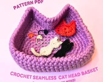 Crochet Cat Head Basket Pattern: Easy DIY Home Decor (PDF)
