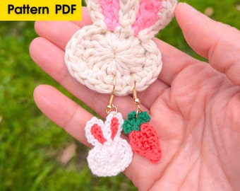 Crochet mini Easter Bunny Rabbit Carrot earrings pattern, Rabbit applique bunting, garland, candy holder, DIY Easter gift tags party favor