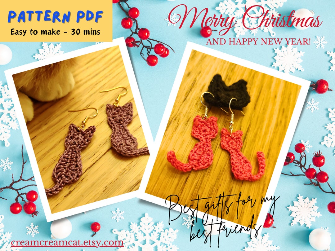 Crochet Cat Earrings PDF Pattern Christmas Gift Birthday Gift for Cat