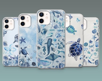 Aquatic Phone Case Ocean Sea Turtle Cover for iPhone 17, 17Pro, 16, 15, 14, 13, 12, Samsung S25, S24, S23, A16, A56, A55, Pixel 10Pro, 9A, 8
