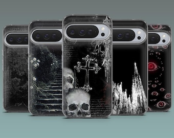 Goth Phone Case Black Gothic Cover for Google Pixel 10, 10Pro, 10Pro XL, 9Pro, 9A, 9, 8, 7, 6, iPhone 17, 16, 15, Samsung S25, S24, A17, A16