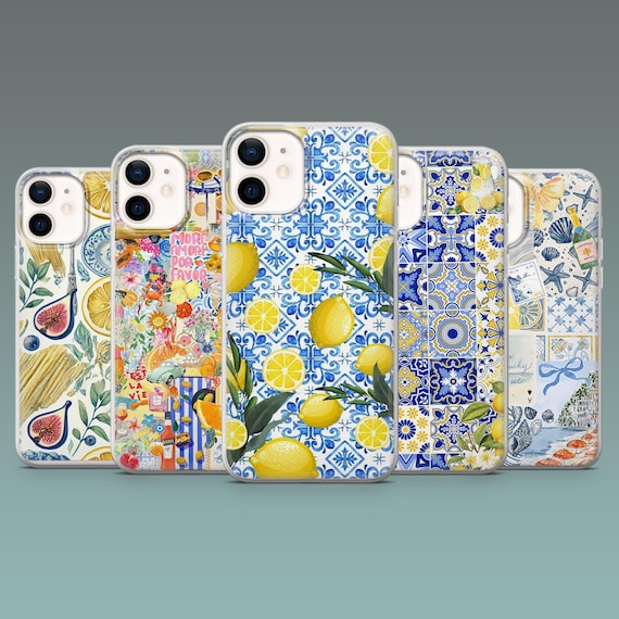 Italy Summer Phone Case Blue Lemon aesthetic Cover for iPhone 17, 17e, 16e, 15, 14, 13, 12, Samsung S26, S25Fe, S24, A16, A56, Pixel 10, 10a