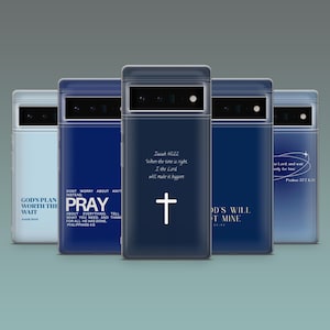 Blue Christian Phone Case Bible Verse Cover for Google Pixel 10, 10Pro, 9A, 8Pro, 8A, 7A, 7, iPhone 17Pro, 16, 15, 14, Samsung S25, S24, A16