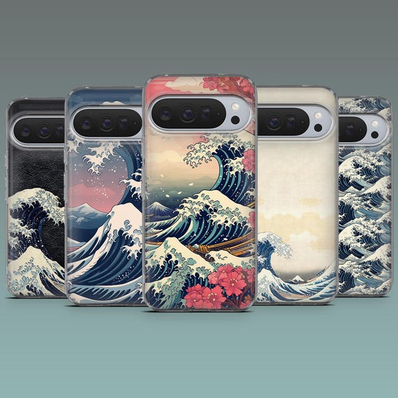 Ukiyo E Phone Case Japanese Wave art Cover for Google Pixel 10A, 10Pro, 9Pro, 9A, 9, 8A, 7, 6, iPhone 17, 16, 15, Samsung S26, S25, S24, A56