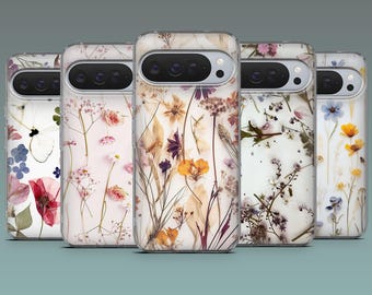 Flower Phone Case Dried Floral Cover for Google Pixel 10, 10Pro, 9A, 8Pro, 8A, 7A, 7, iPhone 17, 16e, 15, 14,Samsung S25Fe, S24, A16, A15