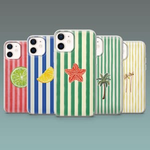 Aesthetic Summer Phone Case Trendy Resort Stripe Cover for iPhone 17, 16, 15, 14, 13, 12, 11, Samsung S26, S25, S24, A16, A56, A55, Pixel 10